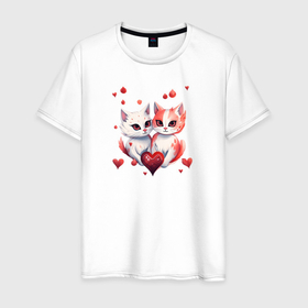 Мужская футболка хлопок с принтом Пара котов влюбленных в Кировске, 100% хлопок | прямой крой, круглый вырез горловины, длина до линии бедер, слегка спущенное плечо. | Тематика изображения на принте: 