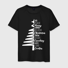 Мужская футболка хлопок с принтом Christmas tree   is happiness в Новосибирске, 100% хлопок | прямой крой, круглый вырез горловины, длина до линии бедер, слегка спущенное плечо. | 