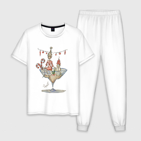 Мужская пижама хлопок с принтом Балерина на десерт , 100% хлопок | брюки и футболка прямого кроя, без карманов, на брюках мягкая резинка на поясе и по низу штанин
 | 