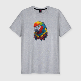 Мужская футболка хлопок Slim с принтом Красочный попугай в ярких перьях в Петрозаводске, 92% хлопок, 8% лайкра | приталенный силуэт, круглый вырез ворота, длина до линии бедра, короткий рукав | 