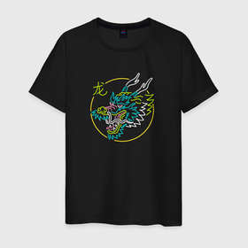 Светящаяся мужская футболка с принтом Неоновый дракон   символ в Петрозаводске,  |  | 