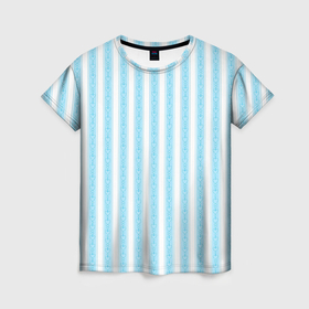 Женская футболка 3D с принтом Бело голубой в полоску с узором в Санкт-Петербурге, 100% полиэфир ( синтетическое хлопкоподобное полотно) | прямой крой, круглый вырез горловины, длина до линии бедер | 