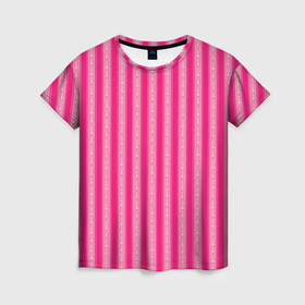 Женская футболка 3D с принтом Розовый в полоску с узором в Екатеринбурге, 100% полиэфир ( синтетическое хлопкоподобное полотно) | прямой крой, круглый вырез горловины, длина до линии бедер | 