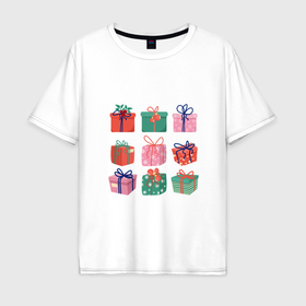 Мужская футболка хлопок Oversize с принтом Подарочные разноцветные коробки , 100% хлопок | свободный крой, круглый ворот, “спинка” длиннее передней части | 