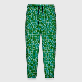 Мужские брюки 3D с принтом Зелёный мозаичный паттерн в Белгороде, 100% полиэстер | манжеты по низу, эластичный пояс регулируется шнурком, по бокам два кармана без застежек, внутренняя часть кармана из мелкой сетки | 