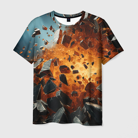 Мужская футболка 3D с принтом Большой взрыв камней в Новосибирске, 100% полиэфир | прямой крой, круглый вырез горловины, длина до линии бедер | 