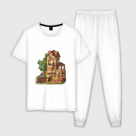 Мужская пижама хлопок с принтом Пизанская таверна в Кировске, 100% хлопок | брюки и футболка прямого кроя, без карманов, на брюках мягкая резинка на поясе и по низу штанин
 | 
