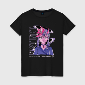 Женская футболка хлопок с принтом Anime girl в Кировске, 100% хлопок | прямой крой, круглый вырез горловины, длина до линии бедер, слегка спущенное плечо | 