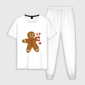 Мужская пижама хлопок с принтом Пряничный человечек с тростью , 100% хлопок | брюки и футболка прямого кроя, без карманов, на брюках мягкая резинка на поясе и по низу штанин
 | 
