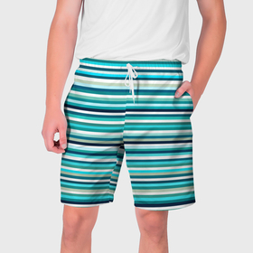 Мужские шорты 3D с принтом Бело сине зелёный в полоску в Тюмени,  полиэстер 100% | прямой крой, два кармана без застежек по бокам. Мягкая трикотажная резинка на поясе, внутри которой широкие завязки. Длина чуть выше колен | 
