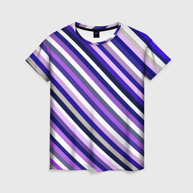 Женская футболка 3D с принтом Полосы фиолетовые диагональ в Екатеринбурге, 100% полиэфир ( синтетическое хлопкоподобное полотно) | прямой крой, круглый вырез горловины, длина до линии бедер | 