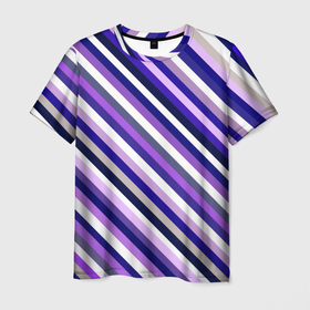 Мужская футболка 3D с принтом Полосы фиолетовые диагональ в Санкт-Петербурге, 100% полиэфир | прямой крой, круглый вырез горловины, длина до линии бедер | 