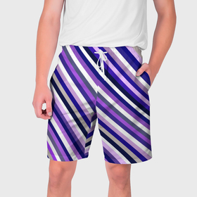 Мужские шорты 3D с принтом Полосы фиолетовые диагональ в Санкт-Петербурге,  полиэстер 100% | прямой крой, два кармана без застежек по бокам. Мягкая трикотажная резинка на поясе, внутри которой широкие завязки. Длина чуть выше колен | 