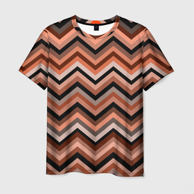 Мужская футболка 3D с принтом Ломаные полосы коричневый в Кировске, 100% полиэфир | прямой крой, круглый вырез горловины, длина до линии бедер | 