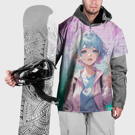 Накидка на куртку 3D с принтом Аниме девушка на фоне улицы Токио , 100% полиэстер |  | Тематика изображения на принте: 