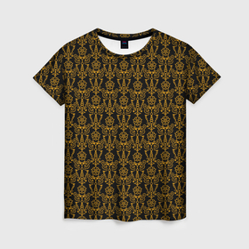 Женская футболка 3D с принтом Чёрно золотой узоры в Екатеринбурге, 100% полиэфир ( синтетическое хлопкоподобное полотно) | прямой крой, круглый вырез горловины, длина до линии бедер | 