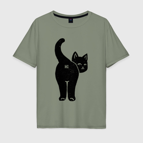 Мужская футболка хлопок Oversize с принтом Hello cat , 100% хлопок | свободный крой, круглый ворот, “спинка” длиннее передней части | 