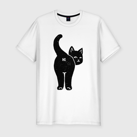 Мужская футболка хлопок Slim с принтом Hello cat в Кировске, 92% хлопок, 8% лайкра | приталенный силуэт, круглый вырез ворота, длина до линии бедра, короткий рукав | 
