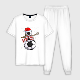 Мужская пижама хлопок с принтом Soccer snowman в Белгороде, 100% хлопок | брюки и футболка прямого кроя, без карманов, на брюках мягкая резинка на поясе и по низу штанин
 | 