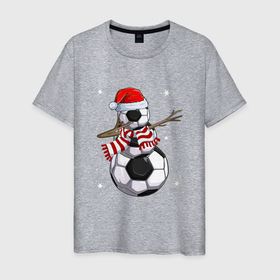Мужская футболка хлопок с принтом Soccer snowman в Белгороде, 100% хлопок | прямой крой, круглый вырез горловины, длина до линии бедер, слегка спущенное плечо. | 