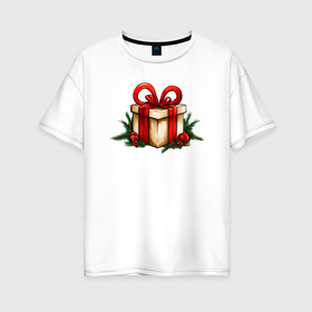Женская футболка хлопок Oversize с принтом Новогодний подарок сюрприз в Кировске, 100% хлопок | свободный крой, круглый ворот, спущенный рукав, длина до линии бедер
 | 