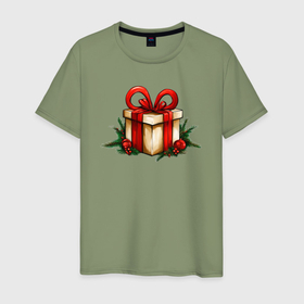 Мужская футболка хлопок с принтом Новогодний подарок сюрприз в Белгороде, 100% хлопок | прямой крой, круглый вырез горловины, длина до линии бедер, слегка спущенное плечо. | 