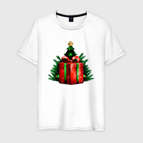 Мужская футболка хлопок с принтом Рождественский подарок в Белгороде, 100% хлопок | прямой крой, круглый вырез горловины, длина до линии бедер, слегка спущенное плечо. | 