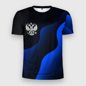 Мужская футболка 3D Slim с принтом Герб РФ   глубокий синий в Екатеринбурге, 100% полиэстер с улучшенными характеристиками | приталенный силуэт, круглая горловина, широкие плечи, сужается к линии бедра | 