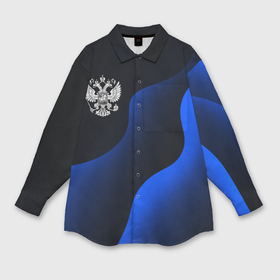Мужская рубашка oversize 3D с принтом Герб РФ   глубокий синий в Екатеринбурге,  |  | 
