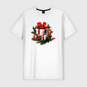 Мужская футболка хлопок Slim с принтом Рождественский подарок , 92% хлопок, 8% лайкра | приталенный силуэт, круглый вырез ворота, длина до линии бедра, короткий рукав | 