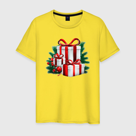 Мужская футболка хлопок с принтом Рождественский подарок в Белгороде, 100% хлопок | прямой крой, круглый вырез горловины, длина до линии бедер, слегка спущенное плечо. | 