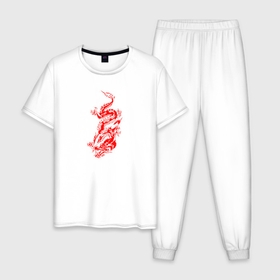 Мужская пижама хлопок с принтом Японский красный дракон в Курске, 100% хлопок | брюки и футболка прямого кроя, без карманов, на брюках мягкая резинка на поясе и по низу штанин
 | 