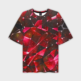 Мужская футболка oversize 3D с принтом Красное разбитое стекло в Санкт-Петербурге,  |  | 