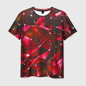 Мужская футболка 3D с принтом Красное разбитое стекло в Санкт-Петербурге, 100% полиэфир | прямой крой, круглый вырез горловины, длина до линии бедер | Тематика изображения на принте: 