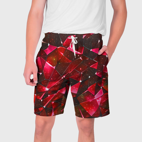 Мужские шорты 3D с принтом Красное разбитое стекло в Санкт-Петербурге,  полиэстер 100% | прямой крой, два кармана без застежек по бокам. Мягкая трикотажная резинка на поясе, внутри которой широкие завязки. Длина чуть выше колен | 