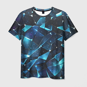 Мужская футболка 3D с принтом Синее разбитое стекло в Белгороде, 100% полиэфир | прямой крой, круглый вырез горловины, длина до линии бедер | 