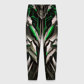 Мужские брюки 3D с принтом Зелёная кибер броня модерн в Белгороде, 100% полиэстер | манжеты по низу, эластичный пояс регулируется шнурком, по бокам два кармана без застежек, внутренняя часть кармана из мелкой сетки | 