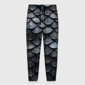 Мужские брюки 3D с принтом Чешуя черного дракона , 100% полиэстер | манжеты по низу, эластичный пояс регулируется шнурком, по бокам два кармана без застежек, внутренняя часть кармана из мелкой сетки | 