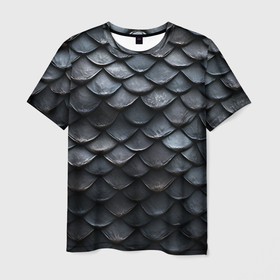Мужская футболка 3D с принтом Чешуя черного дракона в Екатеринбурге, 100% полиэфир | прямой крой, круглый вырез горловины, длина до линии бедер | Тематика изображения на принте: 
