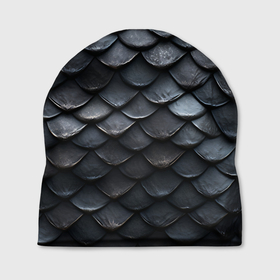 Шапка 3D с принтом Чешуя черного дракона в Тюмени, 100% полиэстер | универсальный размер, печать по всей поверхности изделия | 