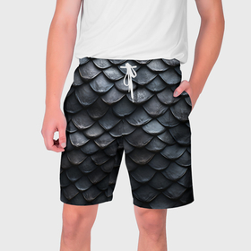 Мужские шорты 3D с принтом Чешуя черного дракона в Тюмени,  полиэстер 100% | прямой крой, два кармана без застежек по бокам. Мягкая трикотажная резинка на поясе, внутри которой широкие завязки. Длина чуть выше колен | 