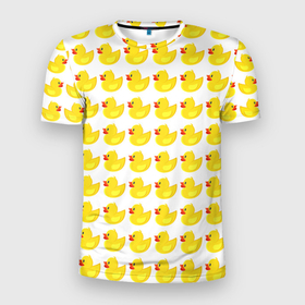 Мужская футболка 3D Slim с принтом Семейка желтых резиновых уточек в Белгороде, 100% полиэстер с улучшенными характеристиками | приталенный силуэт, круглая горловина, широкие плечи, сужается к линии бедра | Тематика изображения на принте: 
