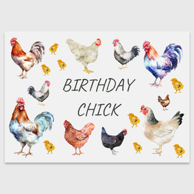 Поздравительная открытка с принтом С днем рождения от куриц в Санкт-Петербурге, 100% бумага | плотность бумаги 280 г/м2, матовая, на обратной стороне линовка и место для марки
 | 