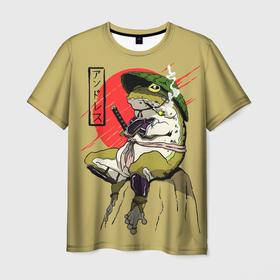 Мужская футболка 3D с принтом Жаба самурай в Тюмени, 100% полиэфир | прямой крой, круглый вырез горловины, длина до линии бедер | 
