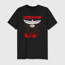 Мужская футболка хлопок Slim с принтом System of a Down metal band в Санкт-Петербурге, 92% хлопок, 8% лайкра | приталенный силуэт, круглый вырез ворота, длина до линии бедра, короткий рукав | Тематика изображения на принте: 
