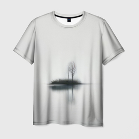 Мужская футболка 3D с принтом Минималистичный пейзаж   нейросеть в Тюмени, 100% полиэфир | прямой крой, круглый вырез горловины, длина до линии бедер | Тематика изображения на принте: 
