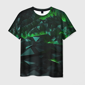 Мужская футболка 3D с принтом Зеленая геометрическая  абстракция в Кировске, 100% полиэфир | прямой крой, круглый вырез горловины, длина до линии бедер | 