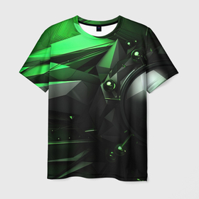 Мужская футболка 3D с принтом Геометрическая  зеленая абстракция в Кировске, 100% полиэфир | прямой крой, круглый вырез горловины, длина до линии бедер | 