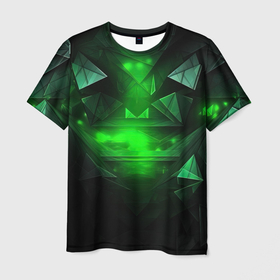 Мужская футболка 3D с принтом Геометрическая    зеленая    абстракция в Кировске, 100% полиэфир | прямой крой, круглый вырез горловины, длина до линии бедер | 
