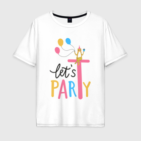 Мужская футболка хлопок Oversize с принтом Lets party cat в Санкт-Петербурге, 100% хлопок | свободный крой, круглый ворот, “спинка” длиннее передней части | Тематика изображения на принте: 
